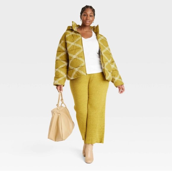 Women's Plus Size Hooded Short Puffer Coat - Ava & Viv Green Diamond 1X NWT - Picture 8 of 8